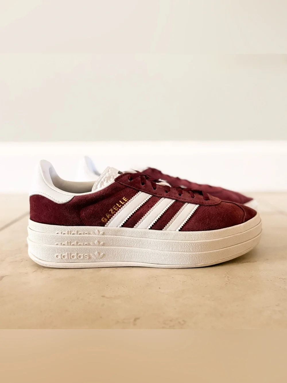 ADISAS Gazelle Bold Suede Platform Sneakers |Shadow Red Cloud White | Size 8.5